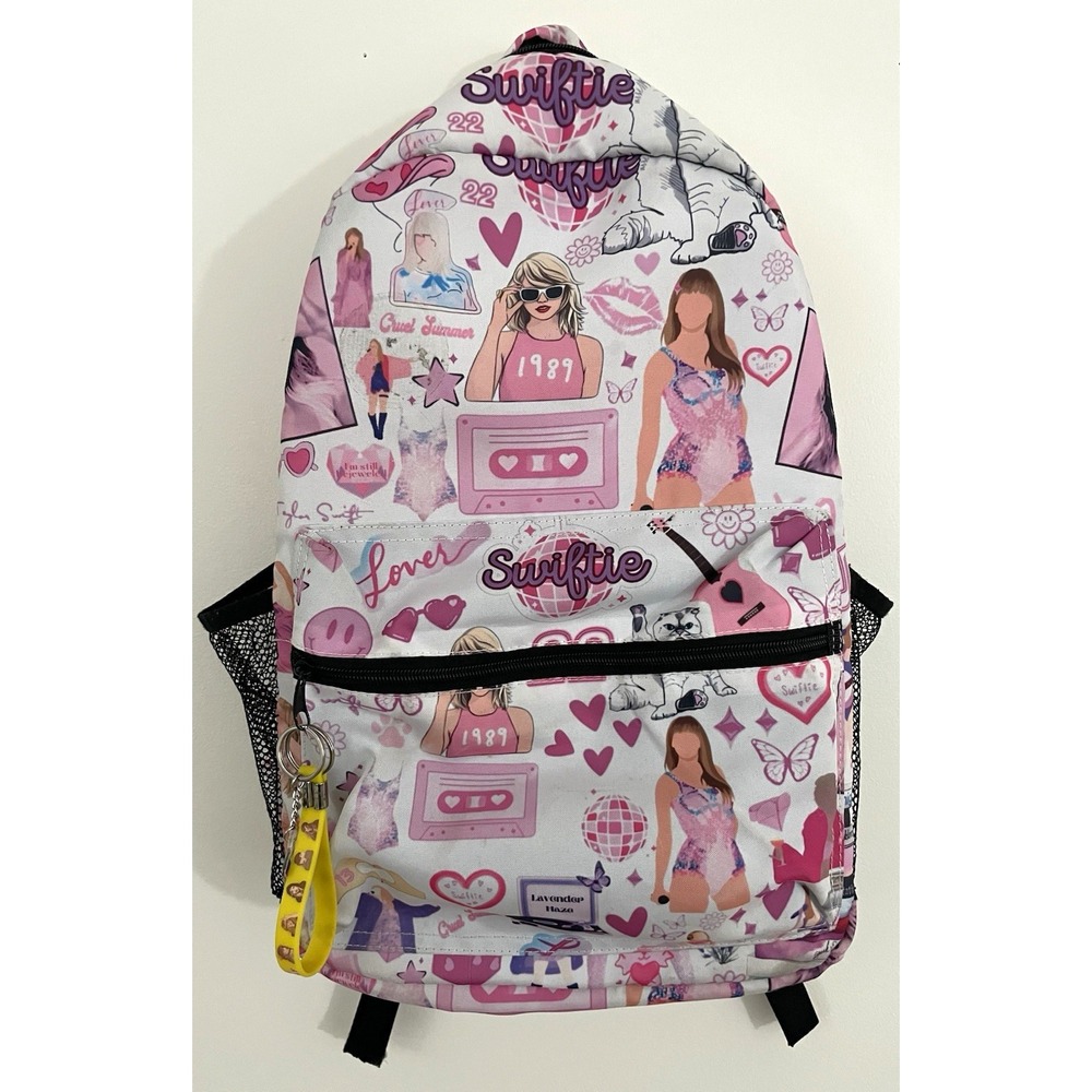 Taylor Swift Eras Tour Inspired Graphic Collage Backpack Pink White Swiftie Bag